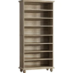 9-Tier Bookcase Wood Bookshelf with LED Lighting & Solid Wood Legs