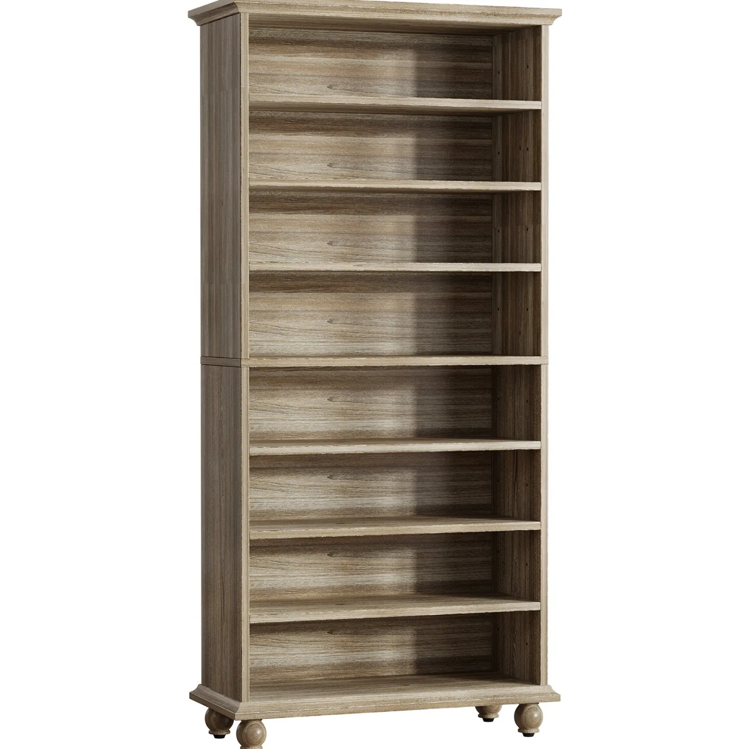 9-Tier Bookcase Wood Bookshelf with LED Lighting & Solid Wood Legs