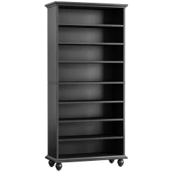 9-Tier Bookcase Wood Bookshelf with LED Lighting & Solid Wood Legs