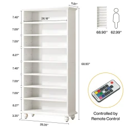 9-Tier Bookcase Wood Bookshelf with LED Lighting & Solid Wood Legs