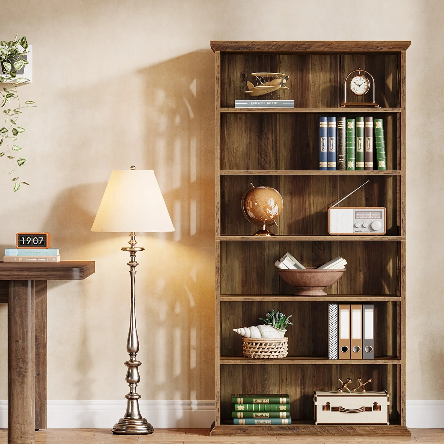 6-Tier Bookshelf, 75" Bookcase Display Shelves Storage Etagere