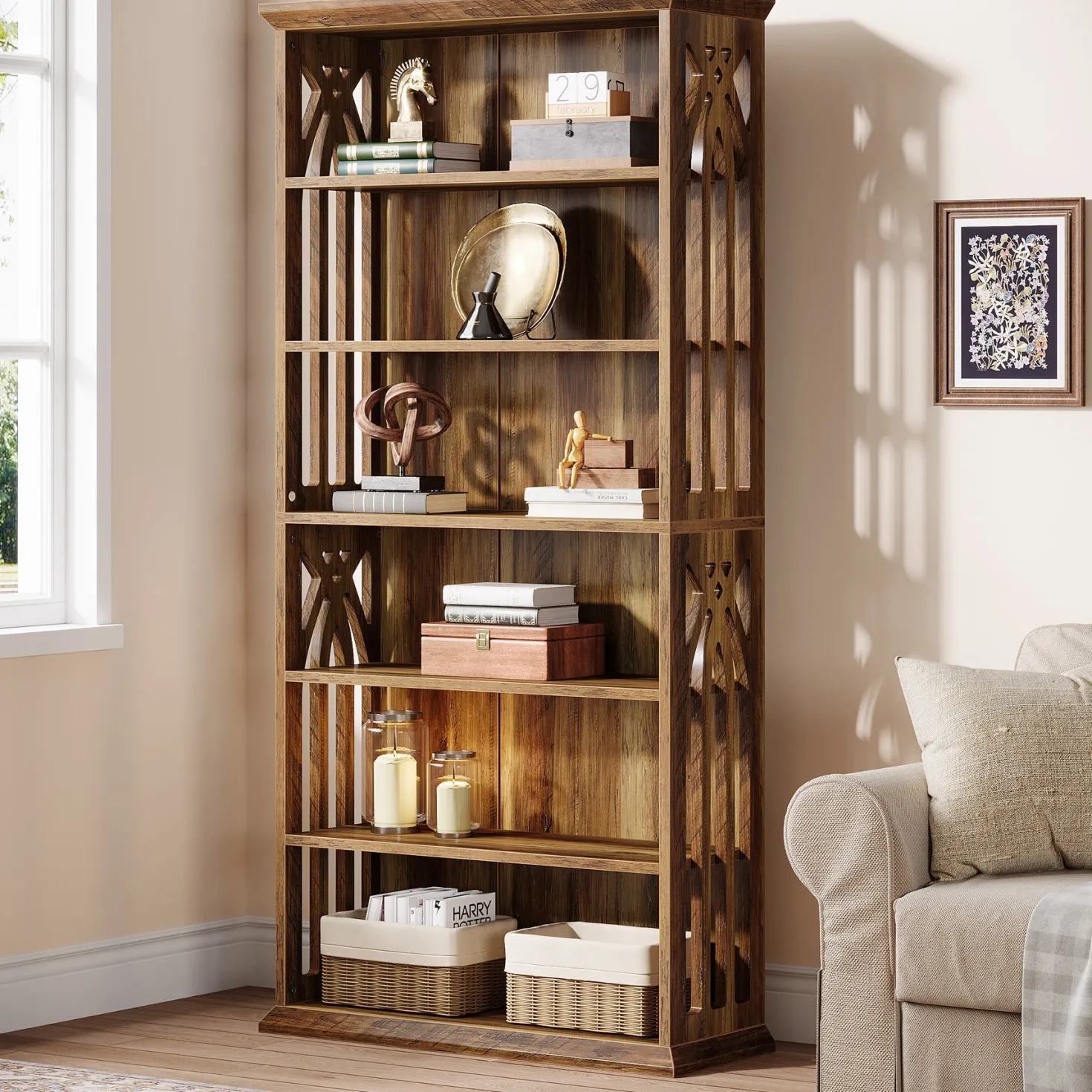 6-Tier Bookshelf, 75" Bookcase Display Shelves Storage Etagere