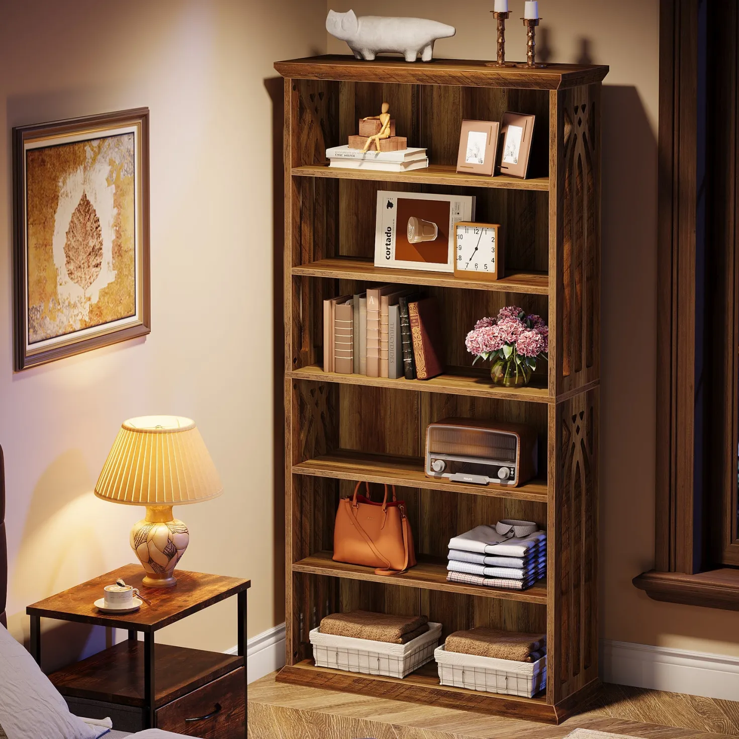 6-Tier Bookshelf, 75" Bookcase Display Shelves Storage Etagere