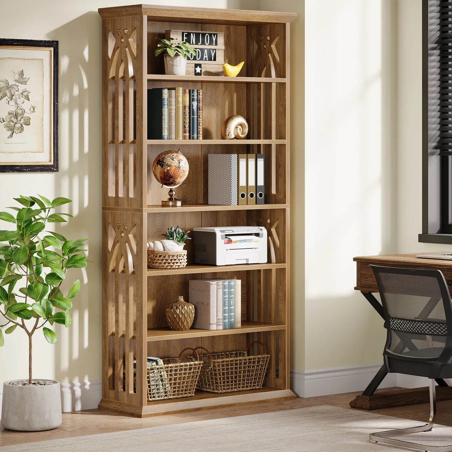 6-Tier Bookshelf, 75" Bookcase Display Shelves Storage Etagere