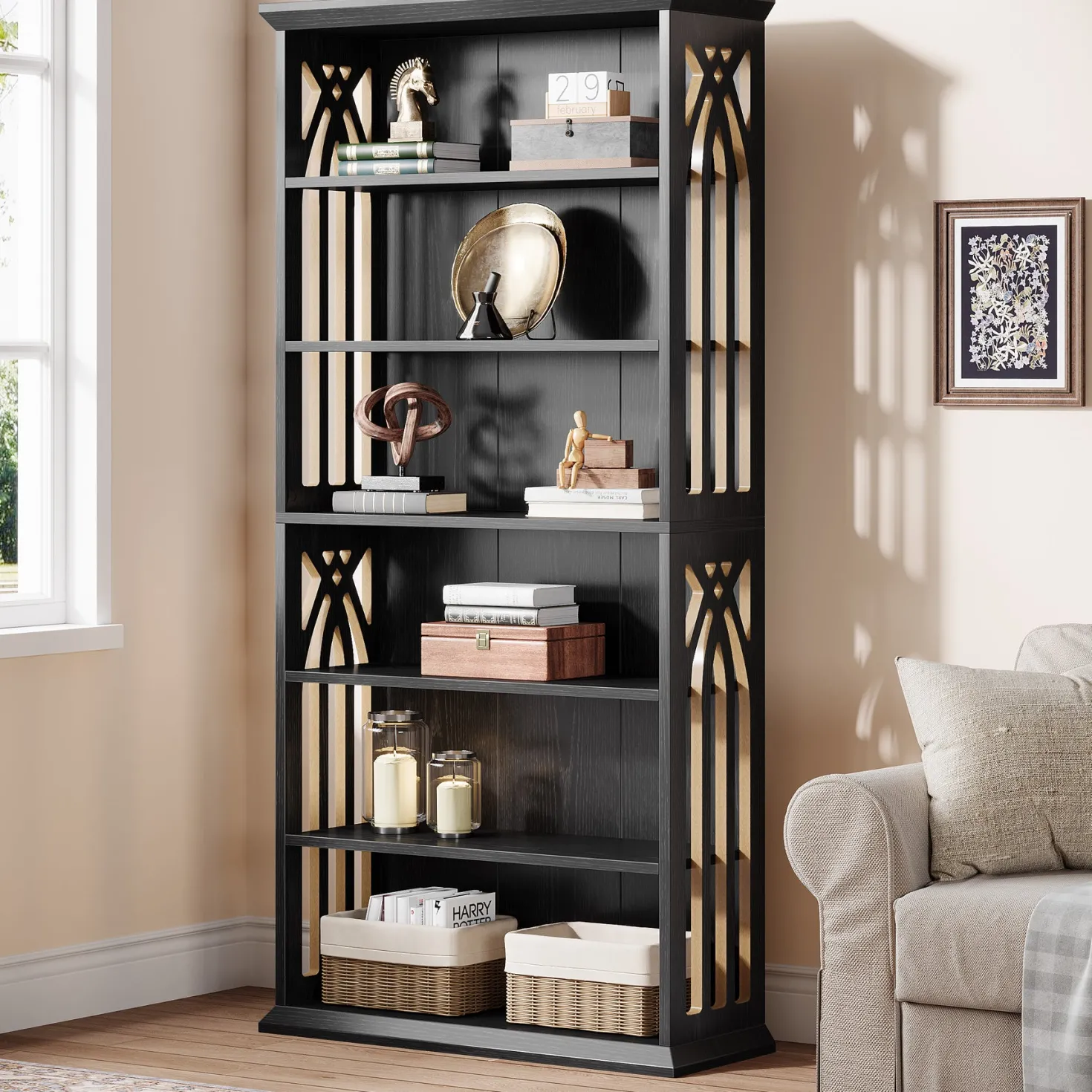 6-Tier Bookshelf, 75" Bookcase Display Shelves Storage Etagere