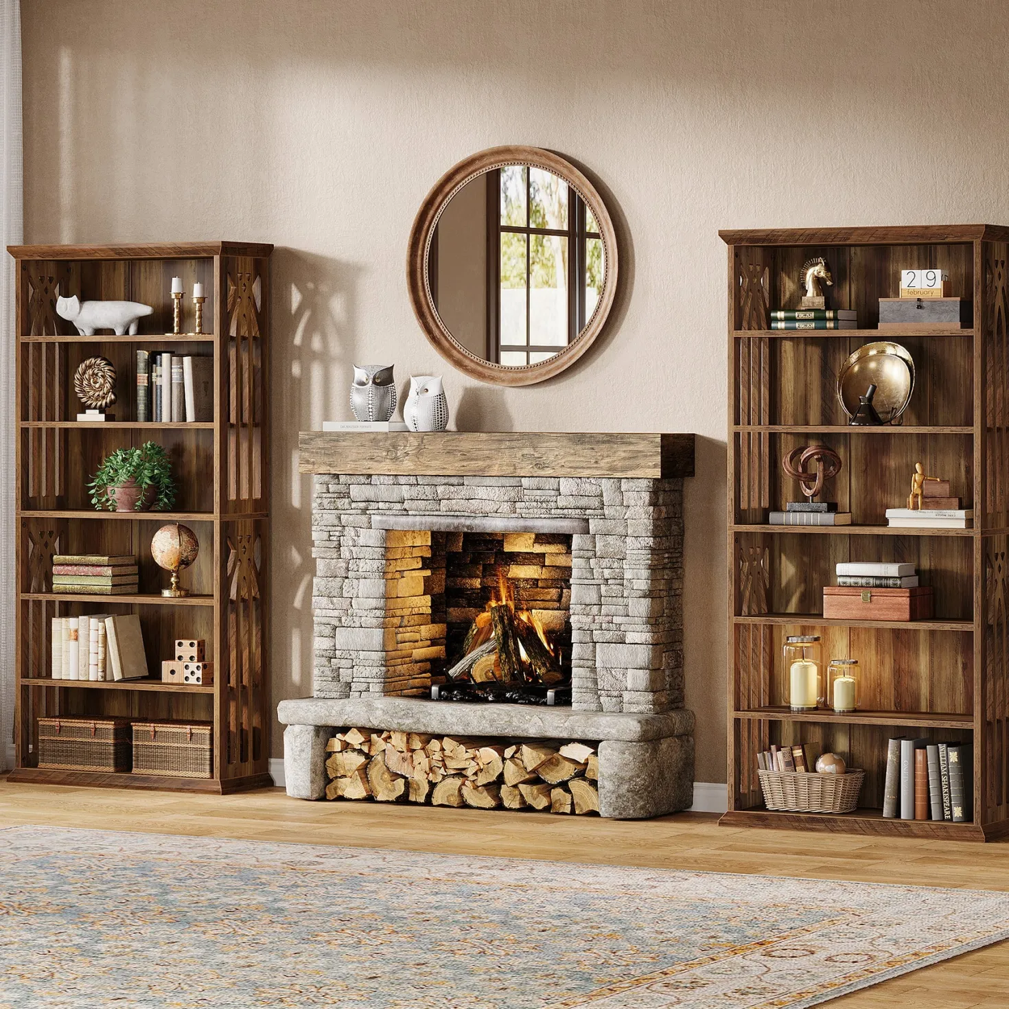 6-Tier Bookshelf, 75" Bookcase Display Shelves Storage Etagere