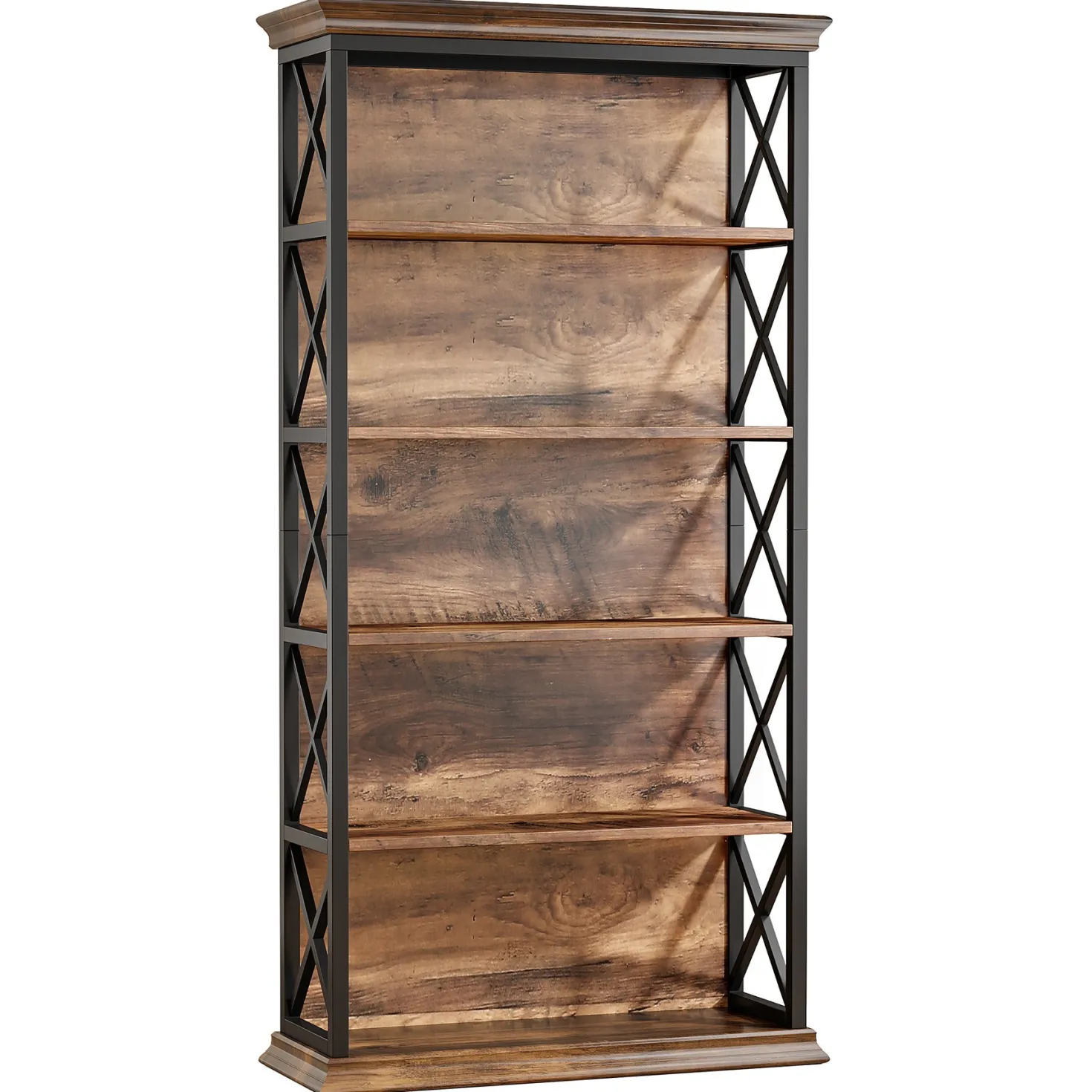 6-Tier Bookshelf, 70.87" Etagere Metal and Wooden Bookcase for Home Office