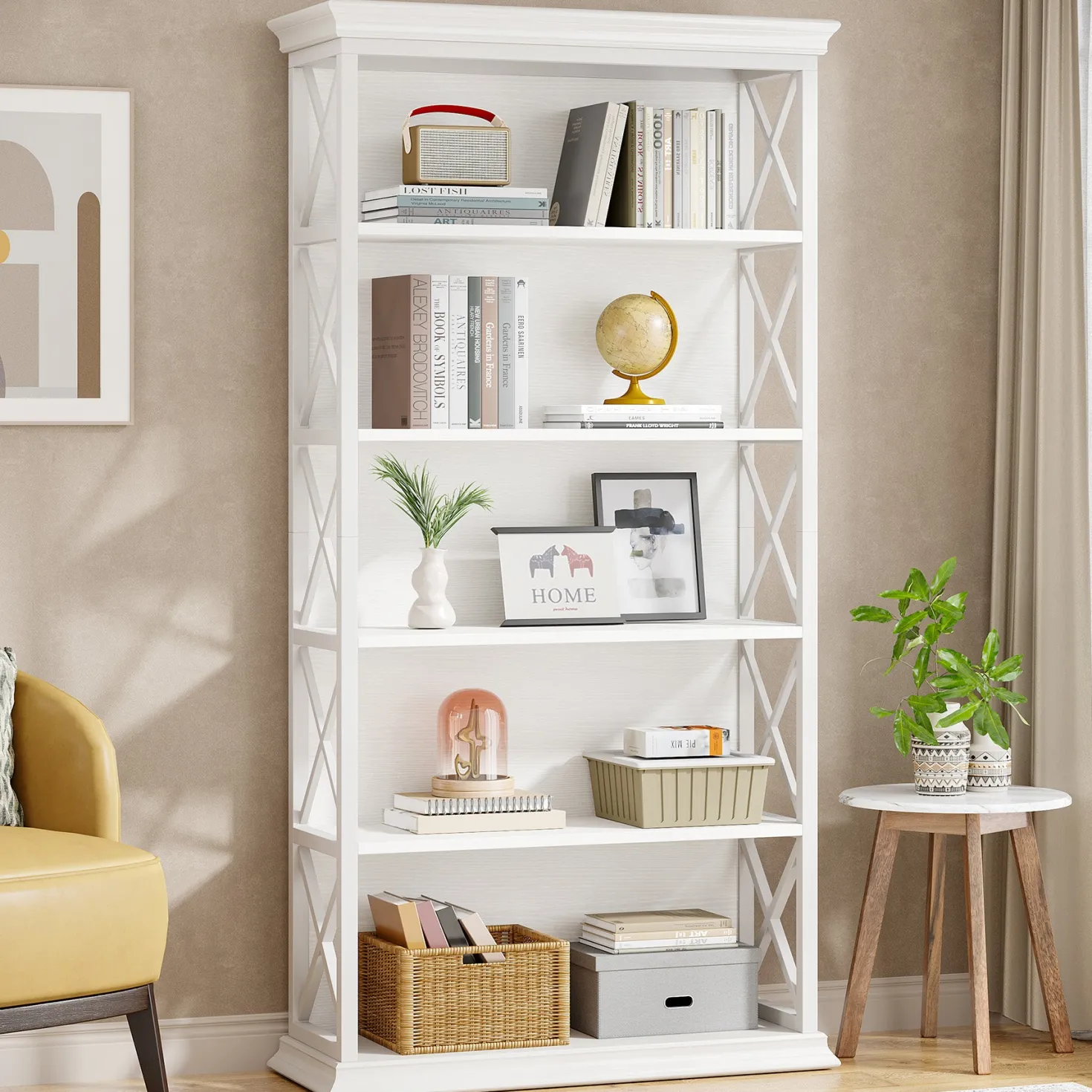 6-Tier Bookshelf, 70.87" Etagere Metal and Wooden Bookcase for Home Office