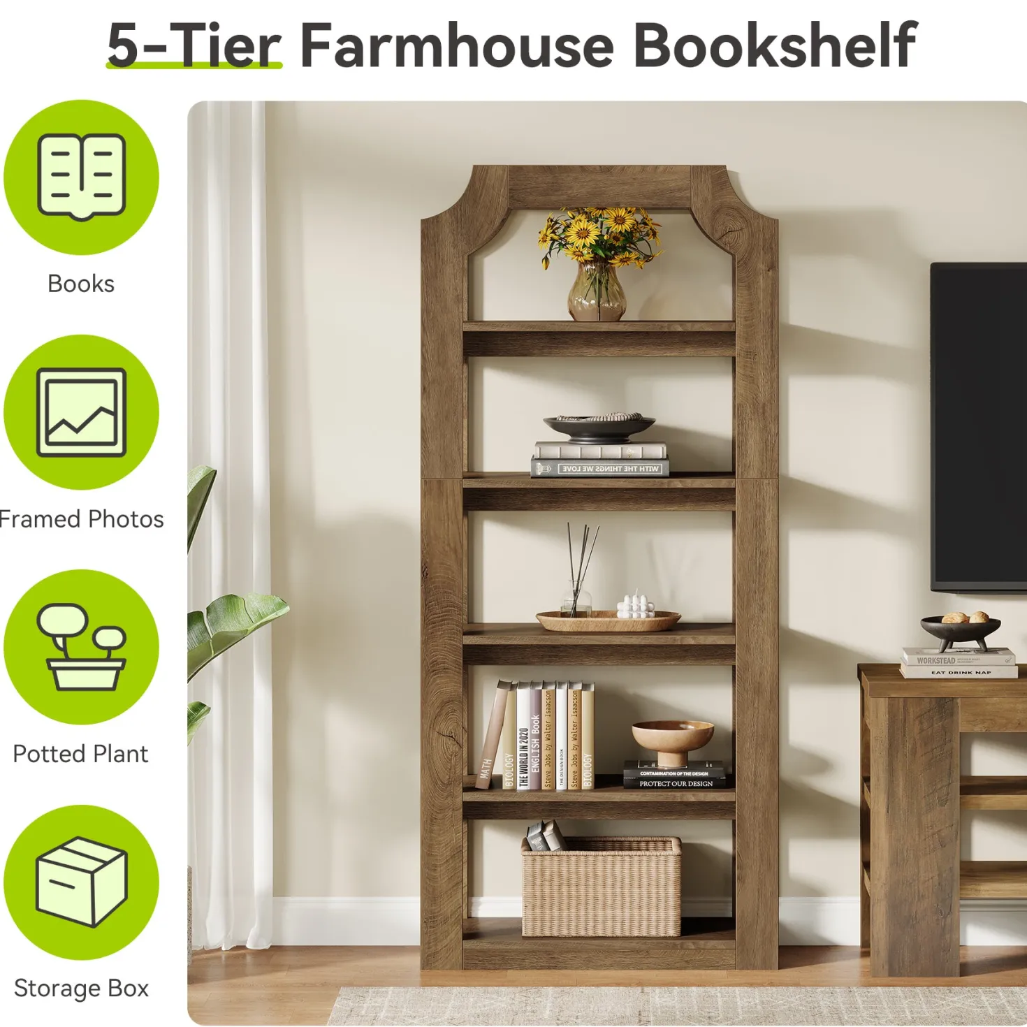 5-Tier Bookshelf, 70.9" Freestanding Bookcase with Open Storage Shelves
