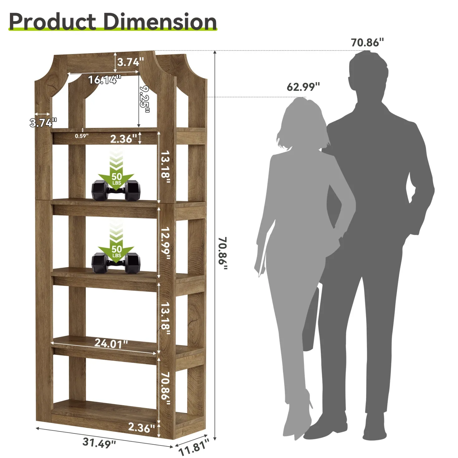 5-Tier Bookshelf, 70.9" Freestanding Bookcase with Open Storage Shelves