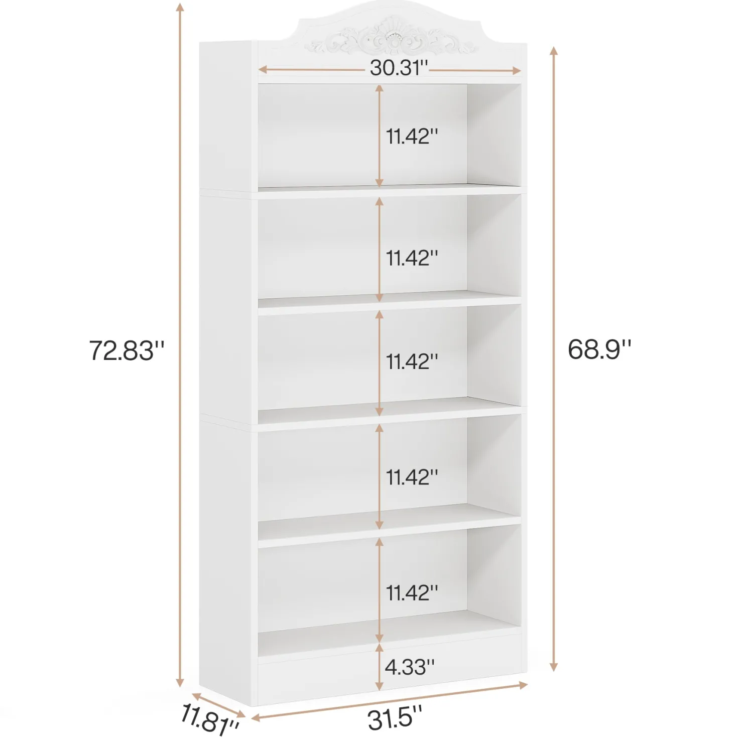 5-Tier Bookshelf, 73" Freestanding Etagere Bookcase with Storage Shelves