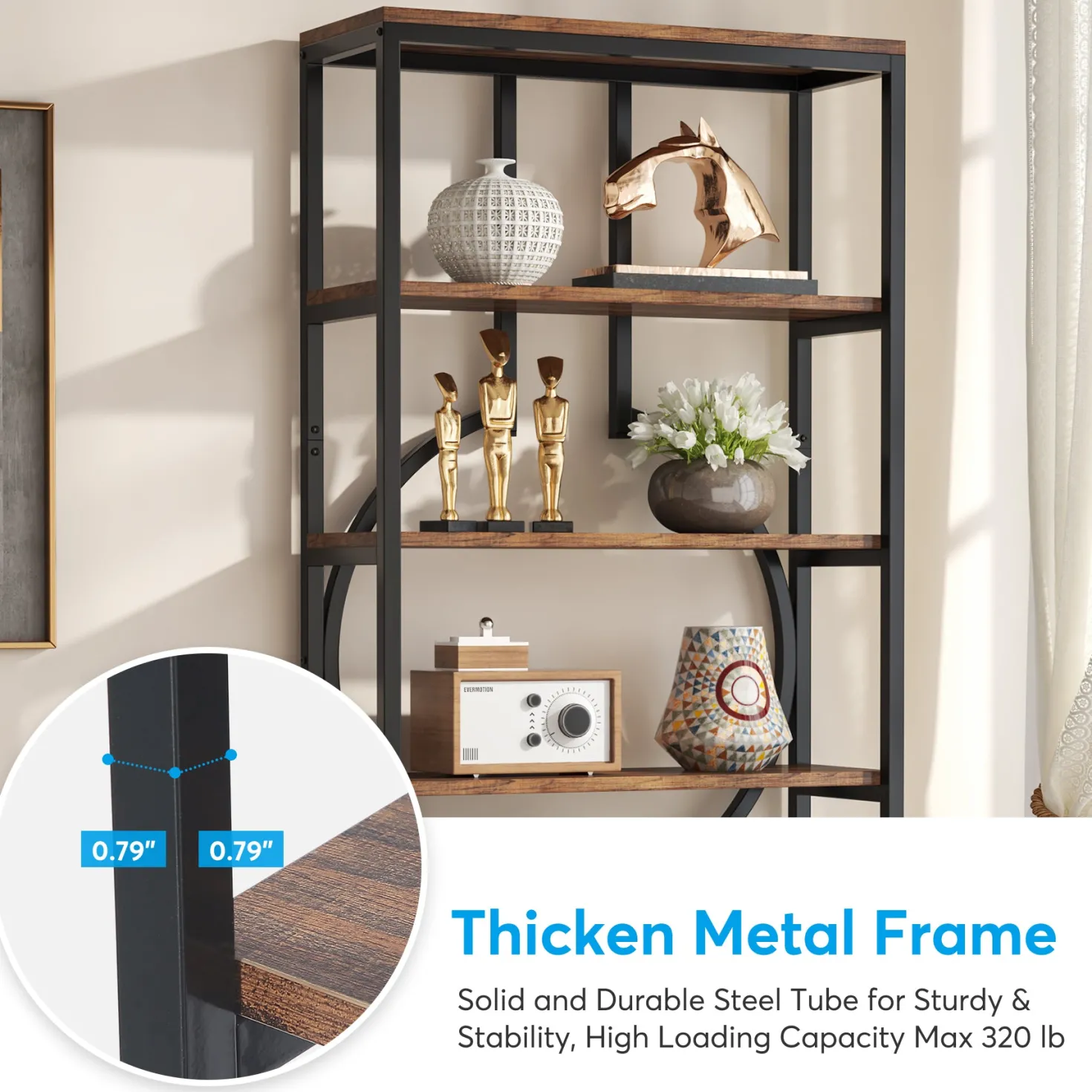 6-Tier Bookshelf, 70.9" Industrial Bookcase Display Shelf