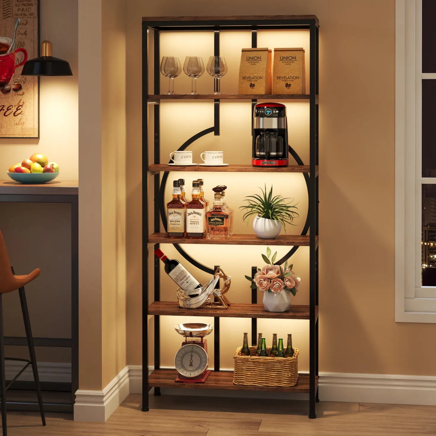 6-Tier Bookshelf, 70.9" Industrial Bookcase Display Shelf