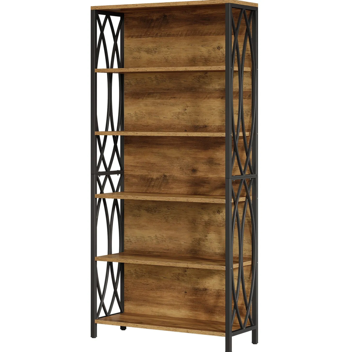 6-Tier Bookshelf, 70.87" Industrial Bookcase with Geometric Metal Frame