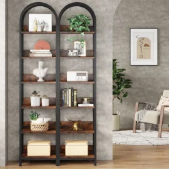 6-Tier Bookshelf, 78.7" Narrow Bookcase Arched Display Shelf