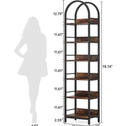 6-Tier Bookshelf, 78.7" Narrow Bookcase Arched Display Shelf