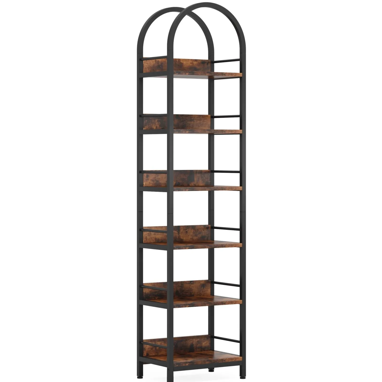 6-Tier Bookshelf, 78.7" Narrow Bookcase Arched Display Shelf