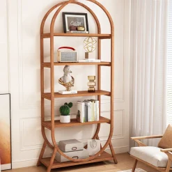 5-Tier Bookshelf, 70.8" Open Bookcase Arched Display Rack