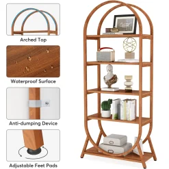 5-Tier Bookshelf, 70.8" Open Bookcase Arched Display Rack