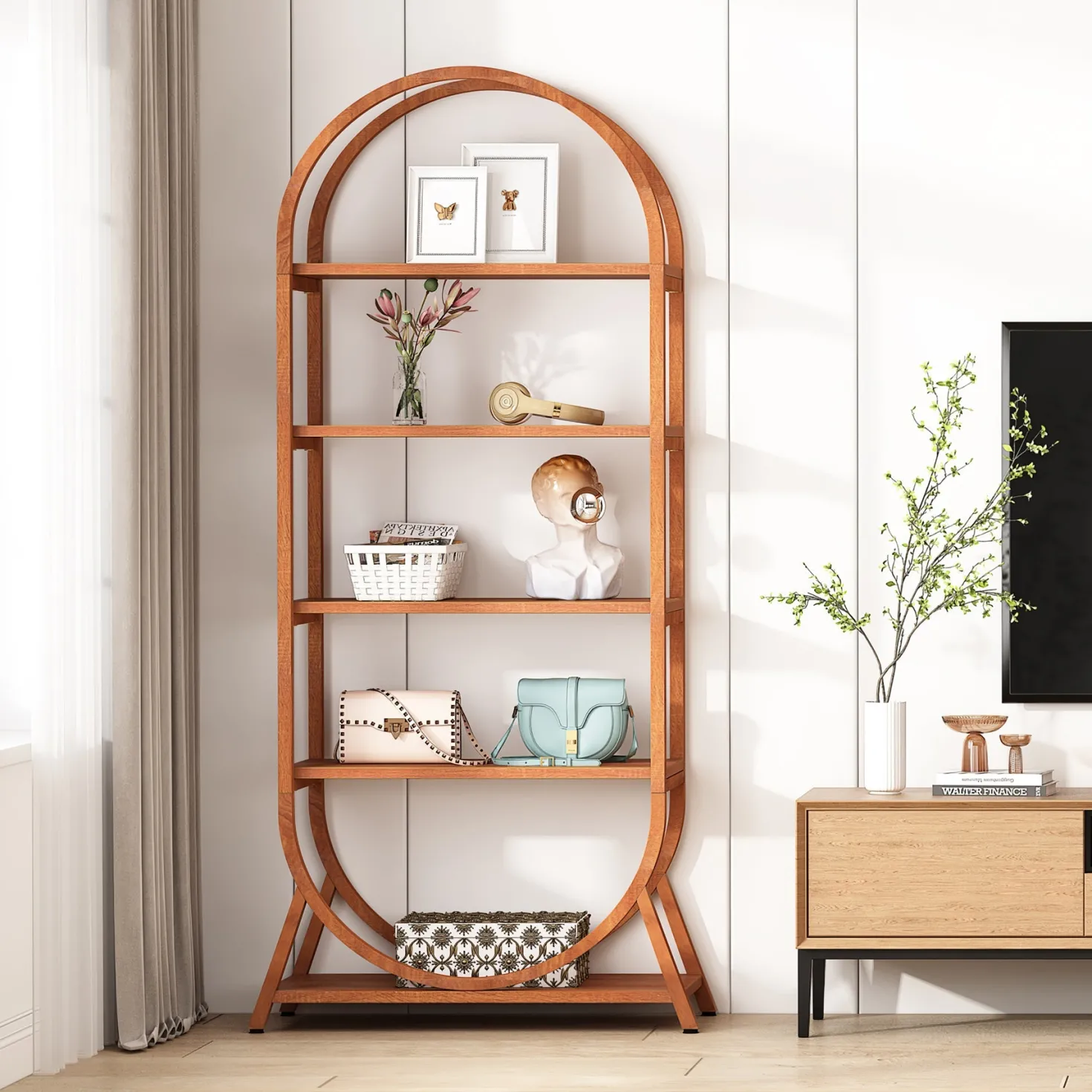 5-Tier Bookshelf, 70.8" Open Bookcase Arched Display Rack