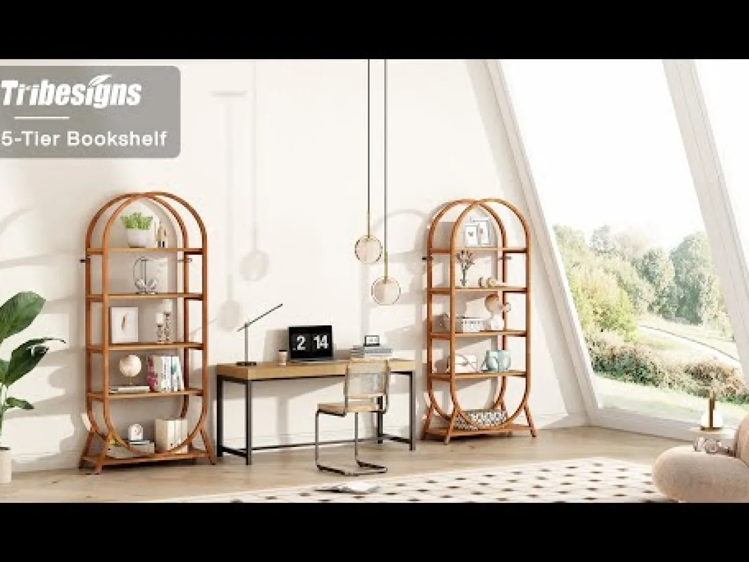 5-Tier Bookshelf, 70.8" Open Bookcase Arched Display Rack
