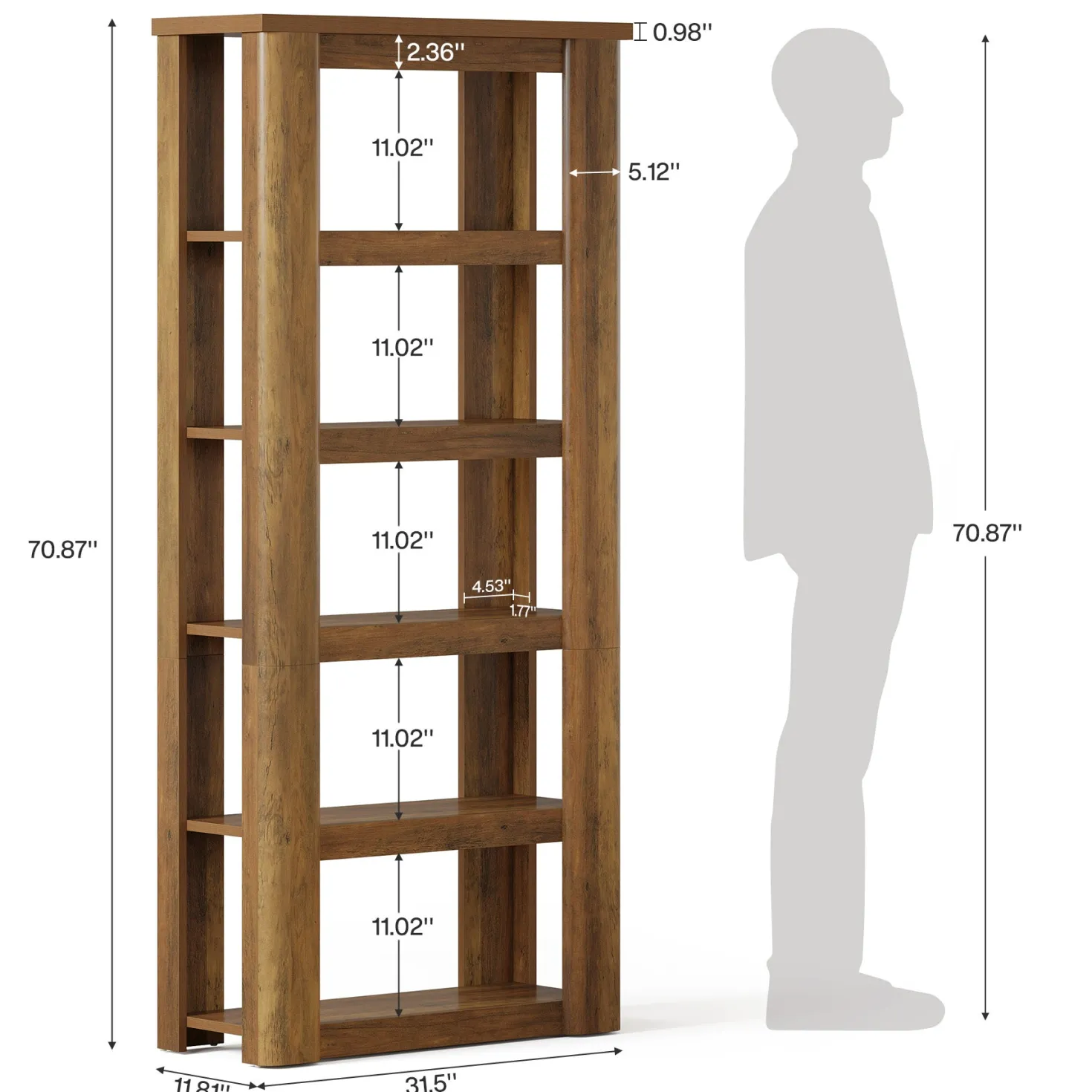 6-Tier Bookshelf, 71" Tall Bookcase Floor Standing Display Storage Shelves