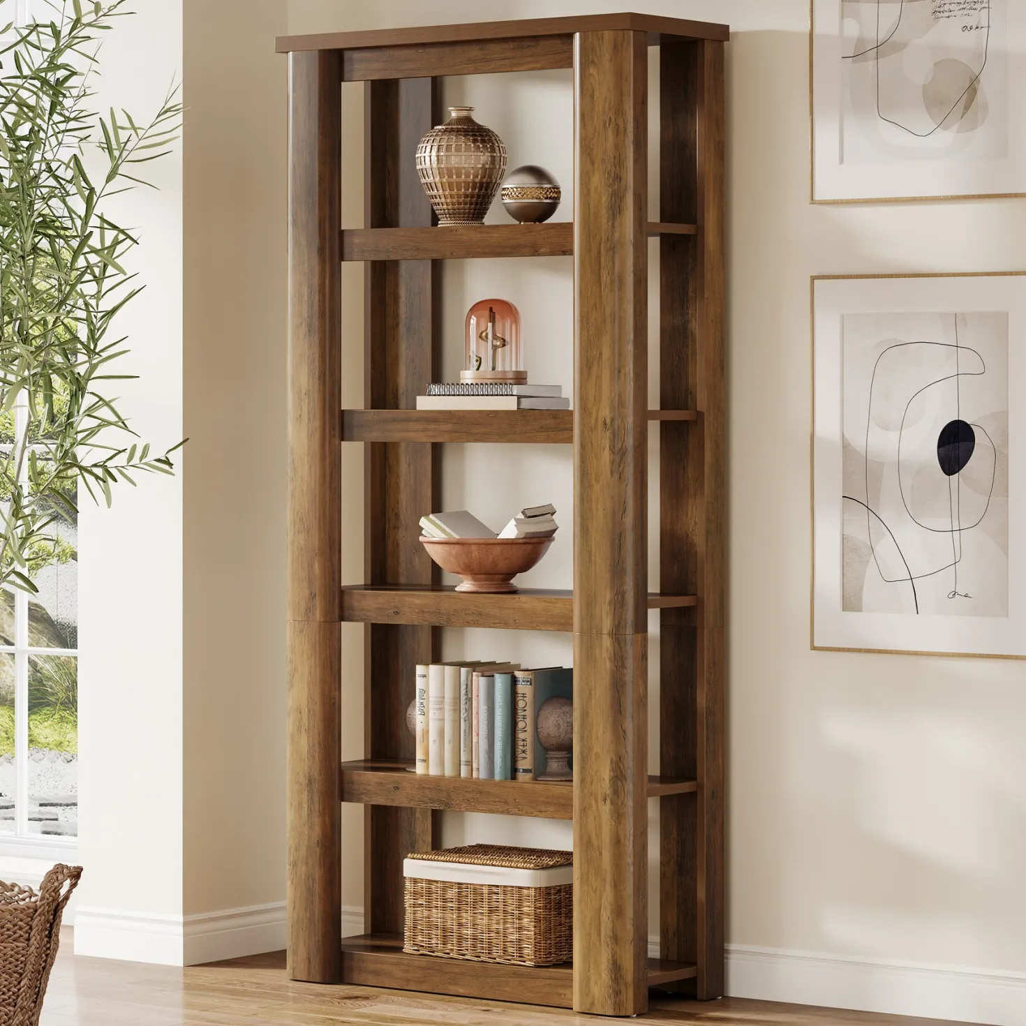 6-Tier Bookshelf, 71" Tall Bookcase Floor Standing Display Storage Shelves