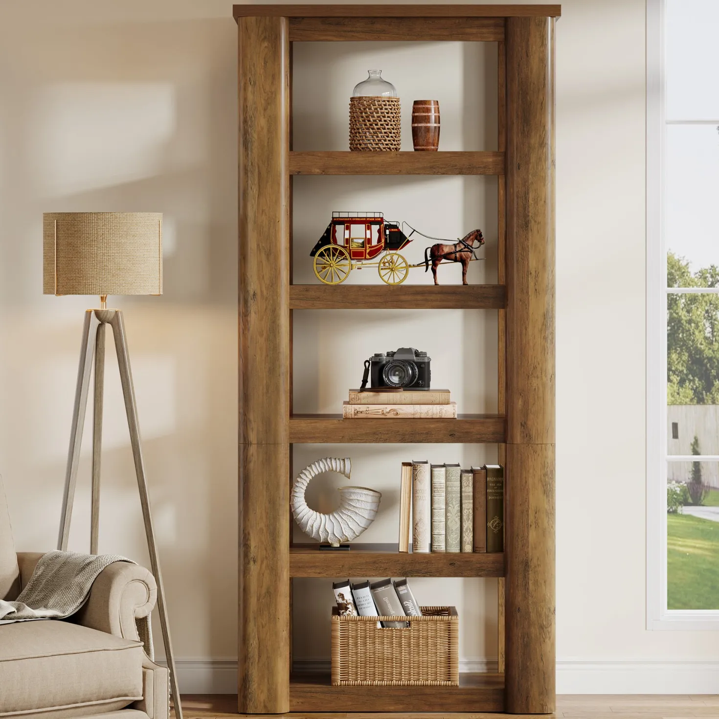6-Tier Bookshelf, 71" Tall Bookcase Floor Standing Display Storage Shelves