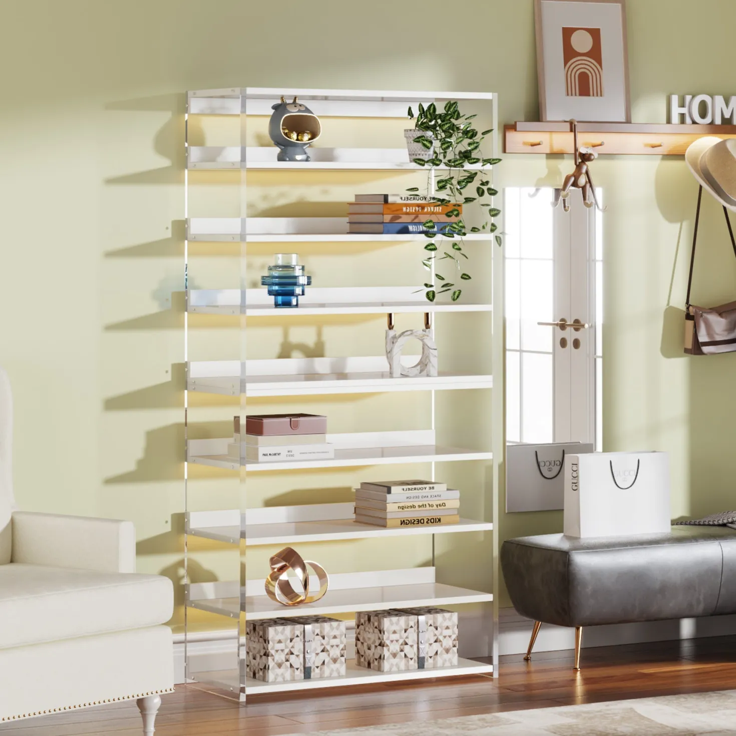 8-Tier Bookshelf, Acrylic Bookcase Storage Display Shelf