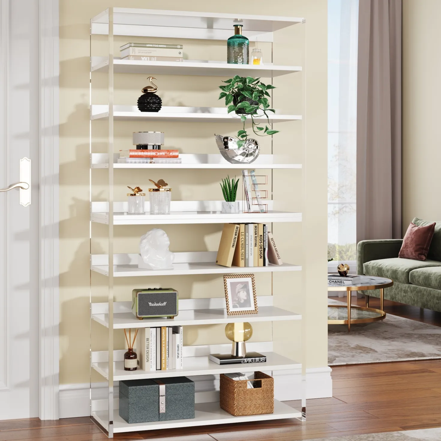 8-Tier Bookshelf, Acrylic Bookcase Storage Display Shelf