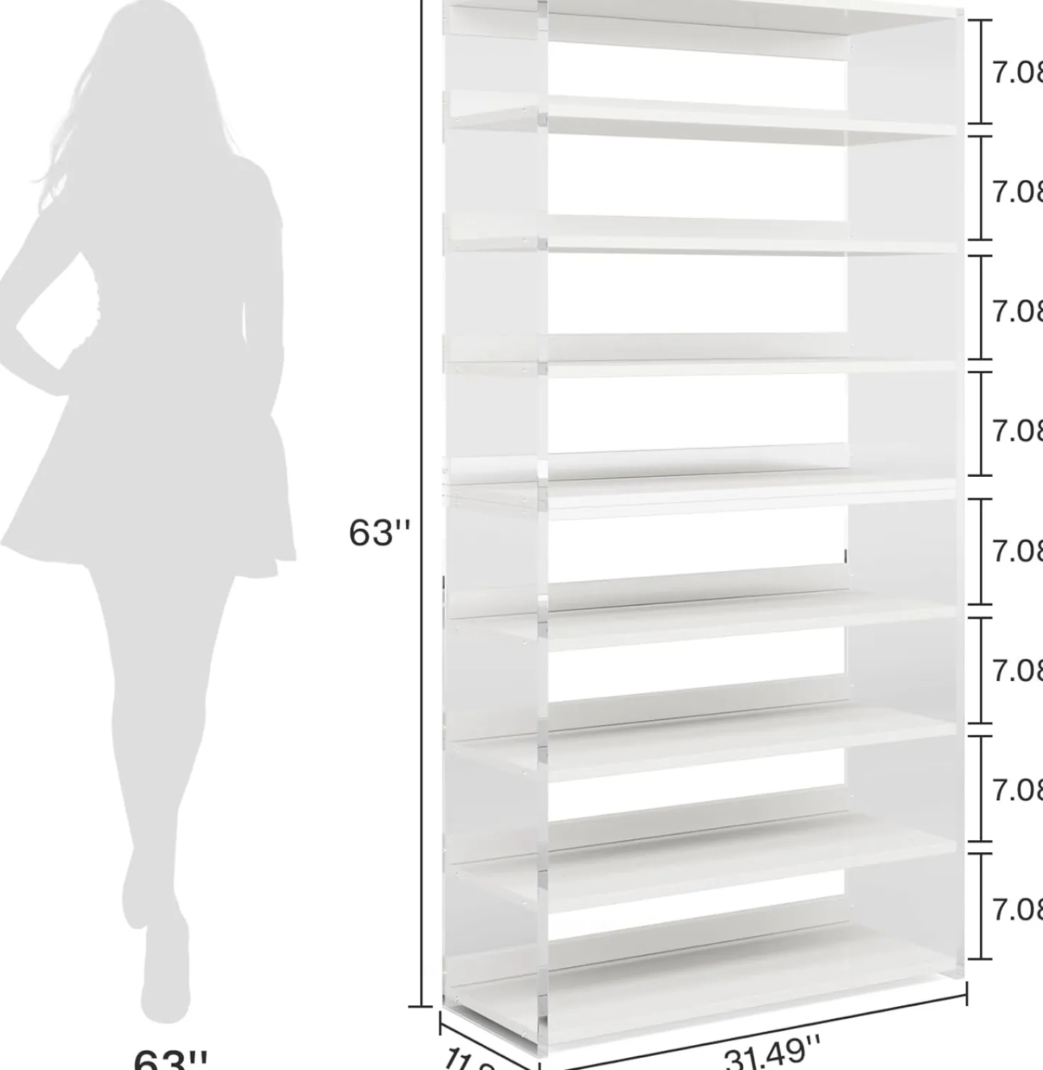 8-Tier Bookshelf, Acrylic Bookcase Storage Display Shelf