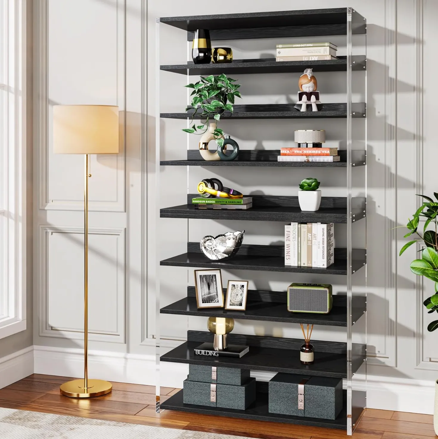8-Tier Bookshelf, Acrylic Bookcase Storage Display Shelf