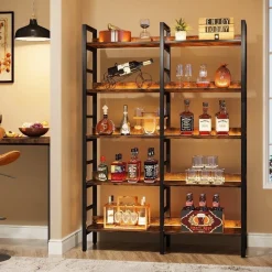 5-Tier Bookshelf, Double Wide Bookcase Storage Shelves Unit