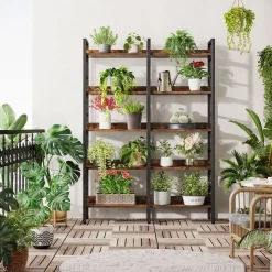 5-Tier Bookshelf, Double Wide Bookcase Storage Shelves Unit