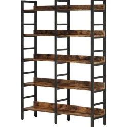 5-Tier Bookshelf, Double Wide Bookcase Storage Shelves Unit