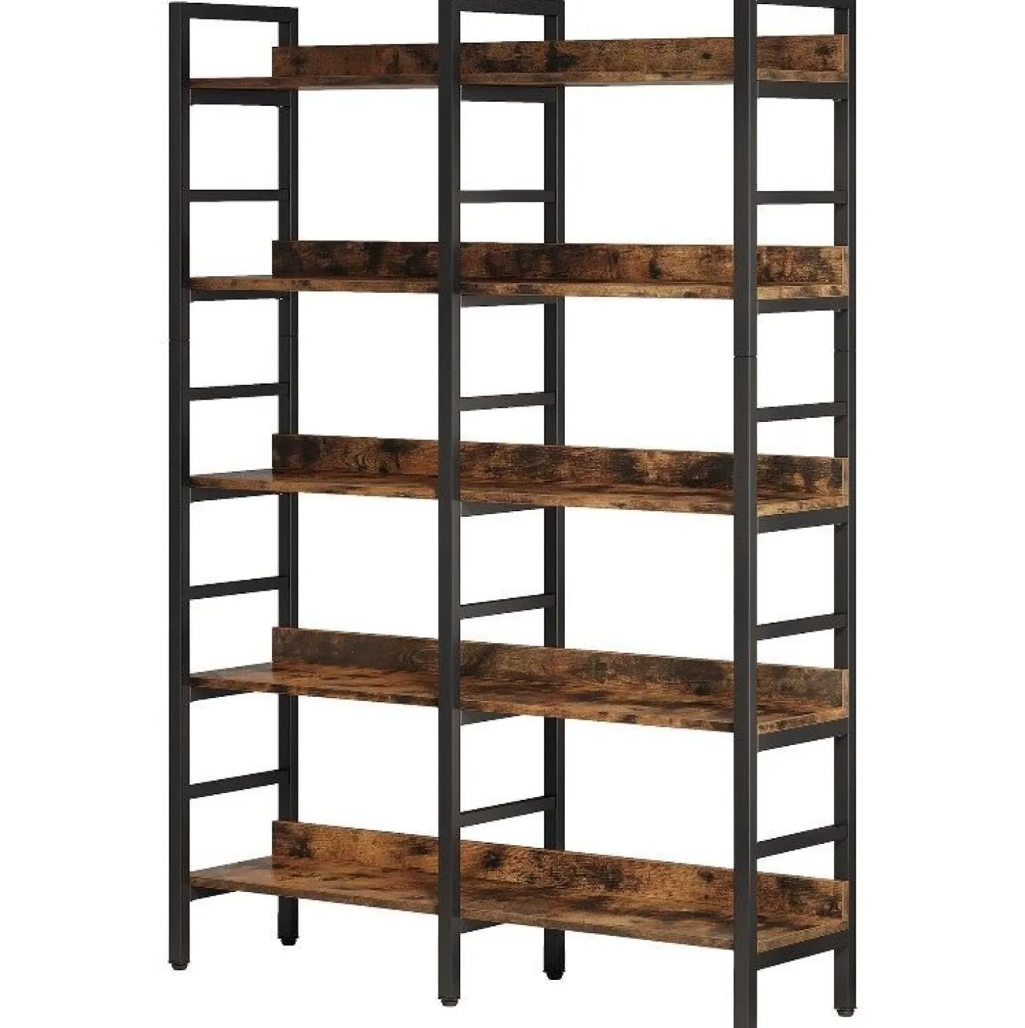 5-Tier Bookshelf, Double Wide Bookcase Storage Shelves Unit