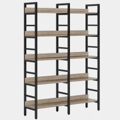 5-Tier Bookshelf, Double Wide Bookcase Storage Shelves Unit