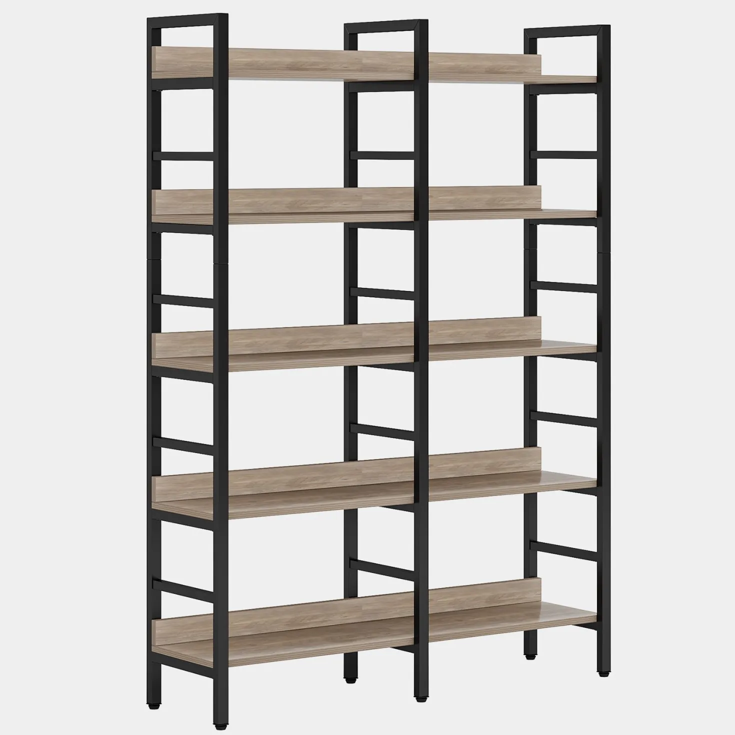 5-Tier Bookshelf, Double Wide Bookcase Storage Shelves Unit