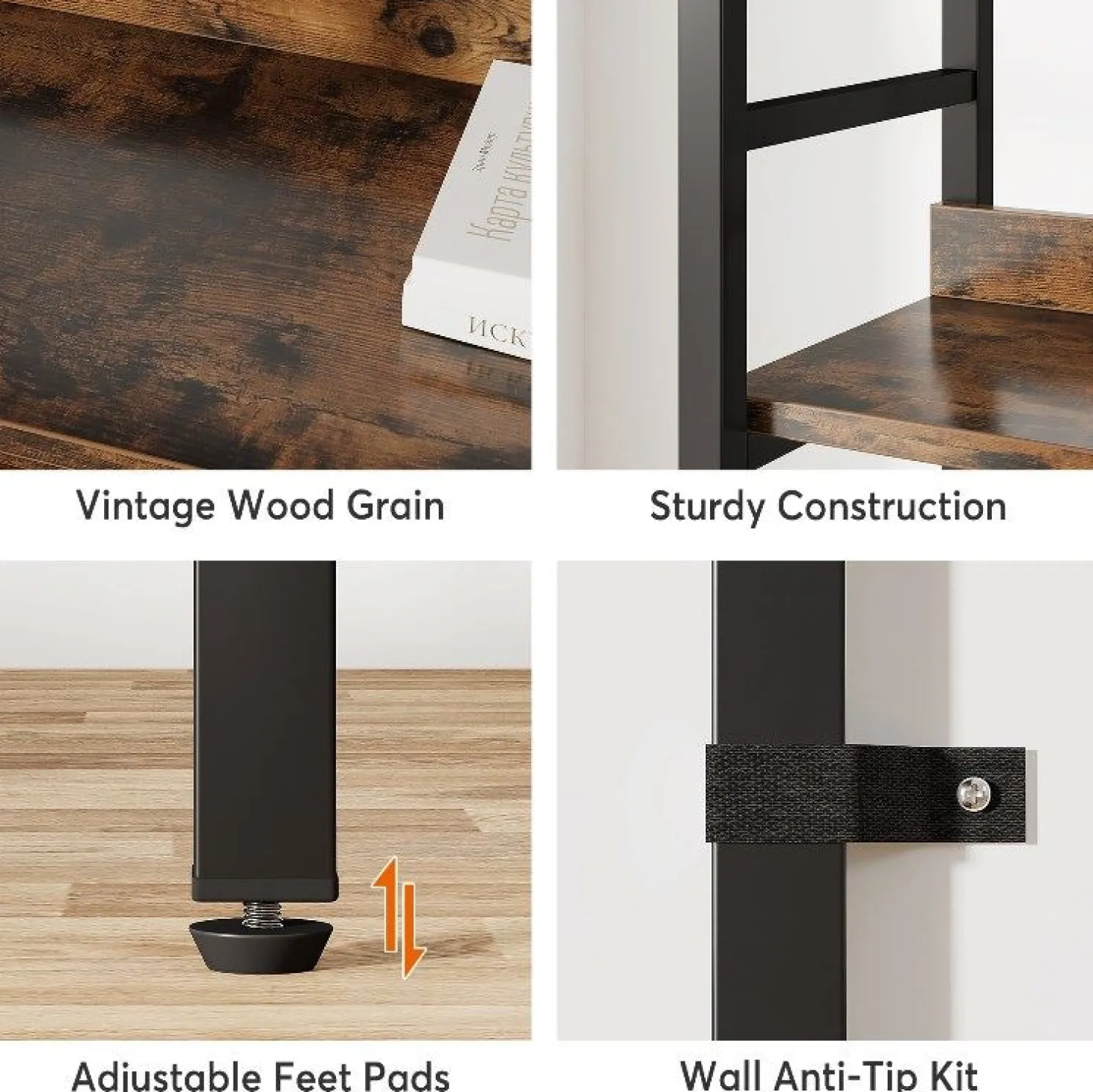 5-Tier Bookshelf, Double Wide Bookcase Storage Shelves Unit