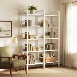 5-Tier Bookshelf, Double Wide Bookcase Storage Shelves Unit