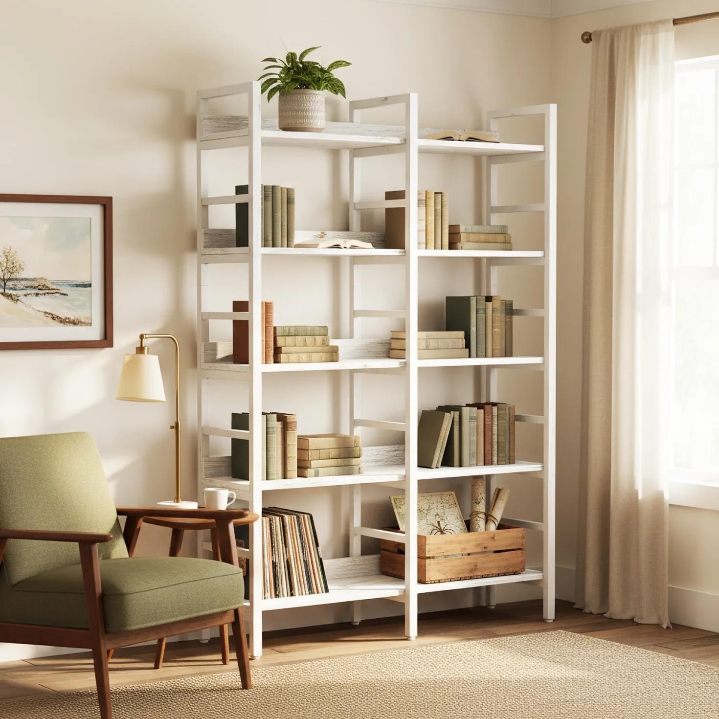 5-Tier Bookshelf, Double Wide Bookcase Storage Shelves Unit