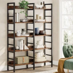 5-Tier Bookshelf, Double Wide Bookcase Storage Shelves Unit