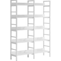 5-Tier Bookshelf, Double Wide Bookcase Storage Shelves Unit