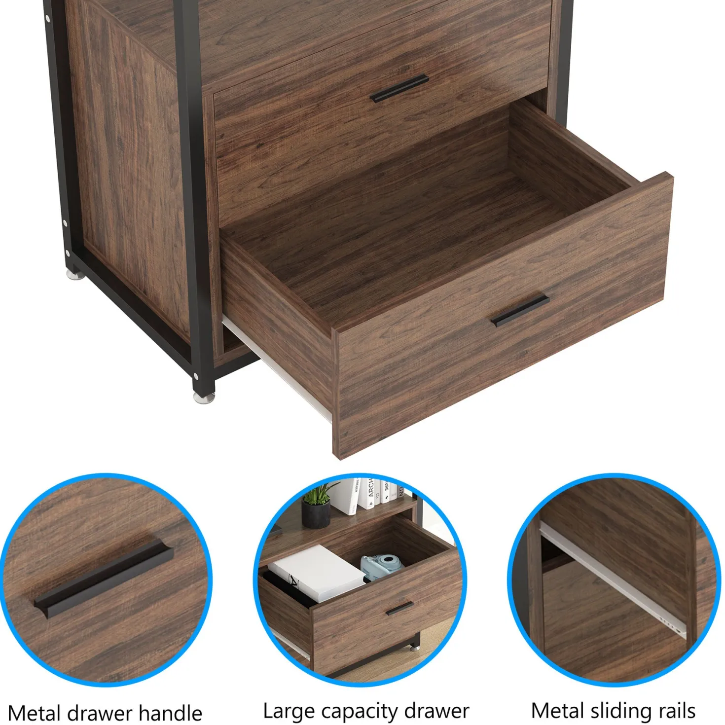 4-Tier Bookshelf Etagere Display Bookcase with 2 Drawers