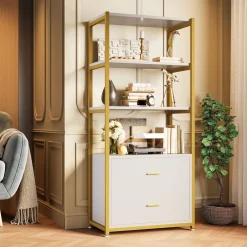 4-Tier Bookshelf Etagere Display Bookcase with 2 Drawers
