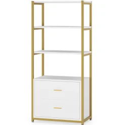 4-Tier Bookshelf Etagere Display Bookcase with 2 Drawers