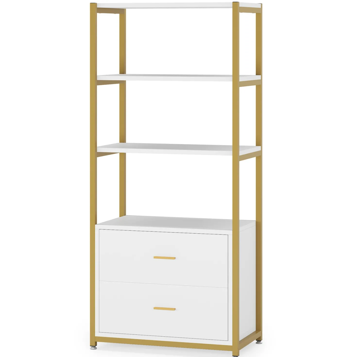 4-Tier Bookshelf Etagere Display Bookcase with 2 Drawers