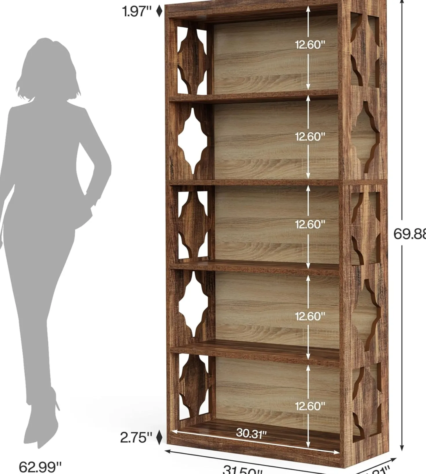 6-Tier Bookshelf, 70-Inch Wood Bookcase with Storage Shelves