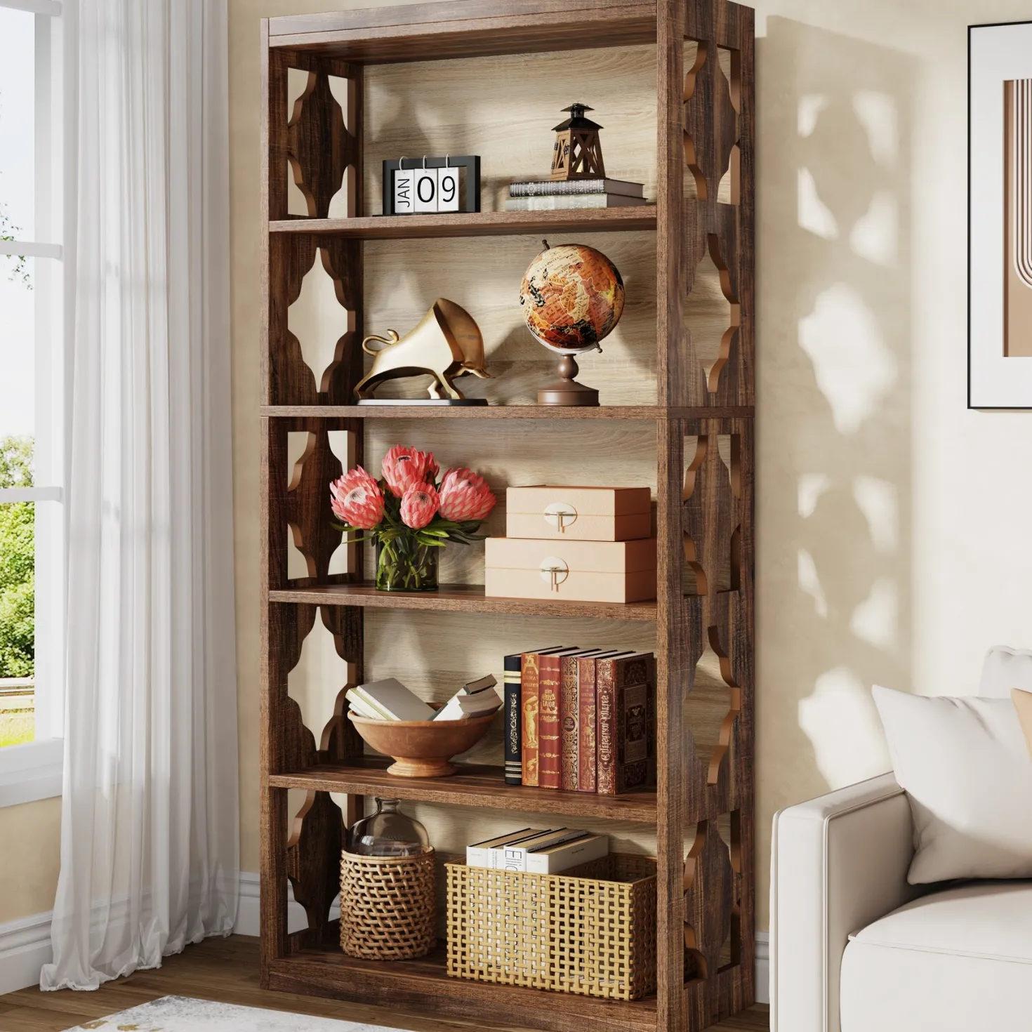 6-Tier Bookshelf, 70-Inch Wood Bookcase with Storage Shelves