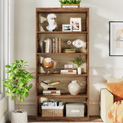 6-Tier Bookshelf, 70-Inch Wood Bookcase with Storage Shelves